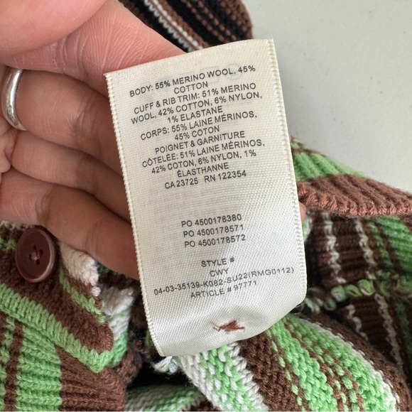 Aritzia Wilfred Canterbury Puff Sleeve Striped V-Neck Cropped Cardigan Size 2XS - Picture 9 of 11